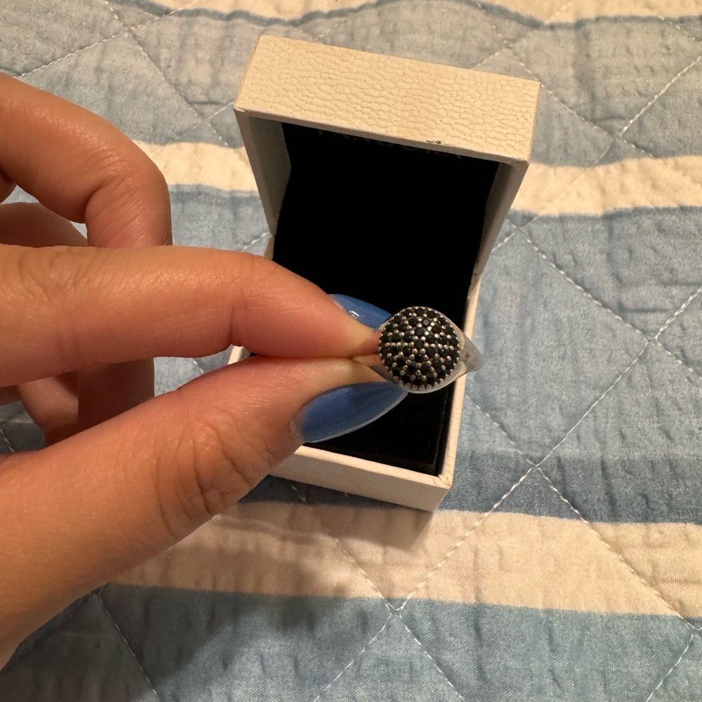 Elegant Silver Ring with Black Detail